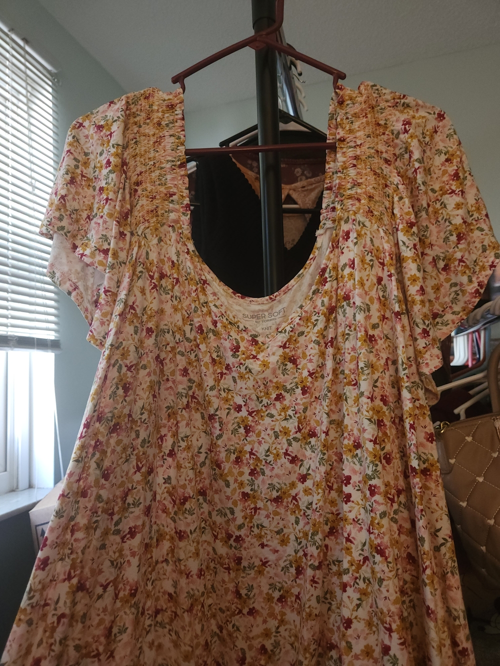torrid Floral Smocked Flutter Sleeve Tunic - Pink, Yellow, Green 6x